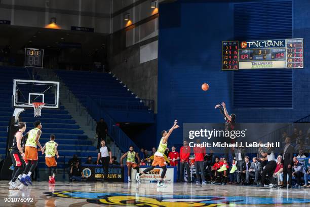 Craig Sword shoots the game winning 3 point field goal for the Erie Bayhawks over the Delaware 87ers, during an NBA G-League game on January 3, 2018...