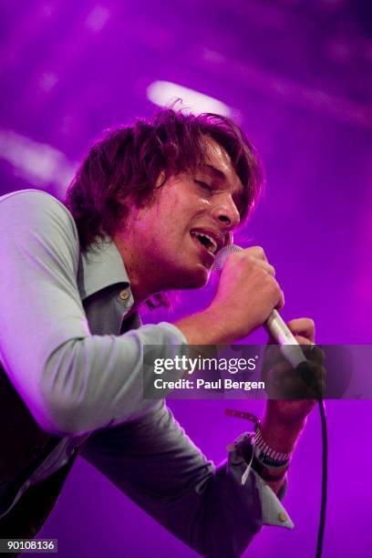 Scottish singer Paolo Nutini performs on stage on the first day of Lowlands festival at Evenemententerrein Walibi World on August 21, 2009 in...