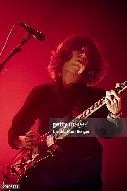 Lead singer Alex Turner of British alternative rock band Arctic Monkeys performs on stage on the last day of Lowlands festival at Evenemententerrein...