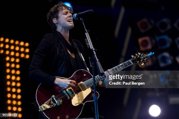 Lead singer Johnny Borrell of indie-rock band Razorlight performs on stage on the first day of Lowlands festival at Evenemententerrein Walibi World...