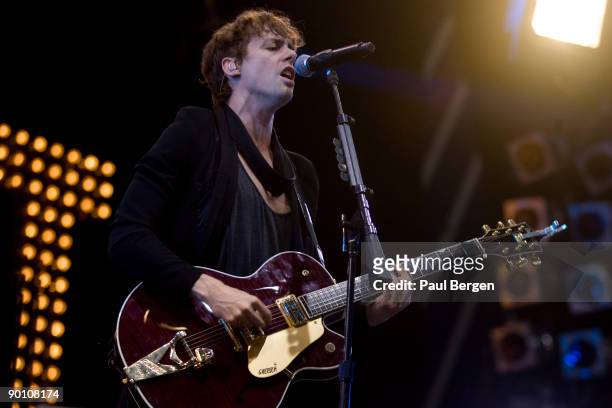 Lead singer Johnny Borrell of indie-rock band Razorlight performs on stage on the first day of Lowlands festival at Evenemententerrein Walibi World...