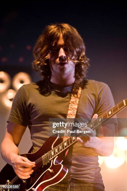 Guitarist Jamie Cook of British alternative rock band Arctic Monkeys performs on stage on the last day of Lowlands festival at Evenemententerrein...