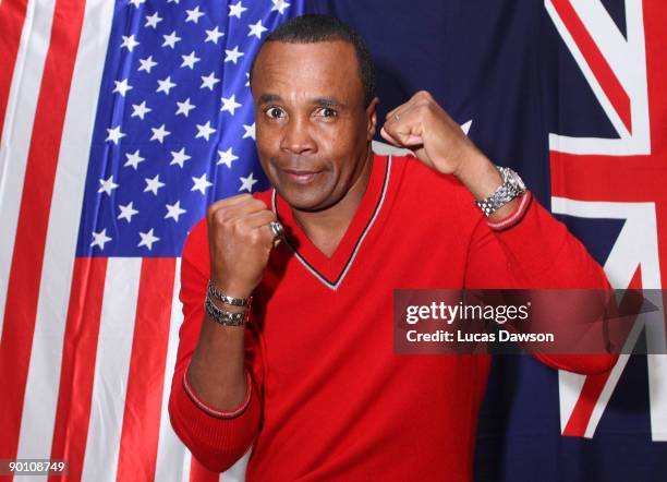 Sugar Ray Leonard poses for photo before the Sugar Ray Leonard "A Little Bit Of Sugar" dinner in aid of the Olivia Newton-John Cancer and Wellness...