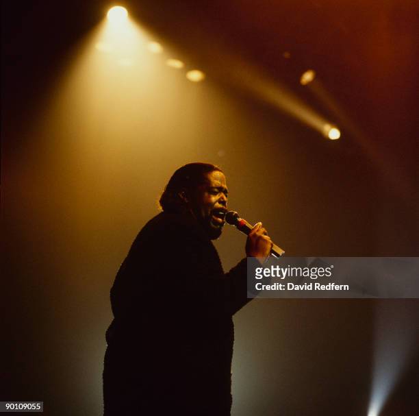 Singer Barry White performs on stage at the Diamond Awards in Antwerp, Belgium in 1987.