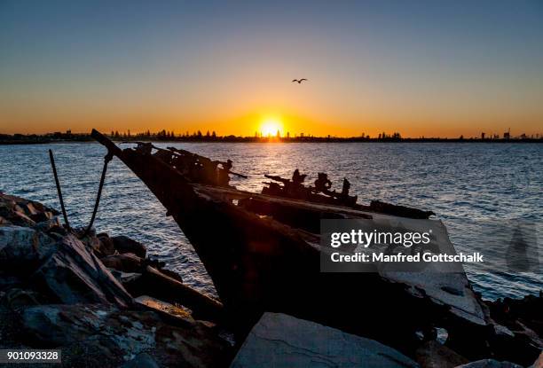 shipwreck adolphe stockton breakwall - port stephens stock pictures, royalty-free photos & images