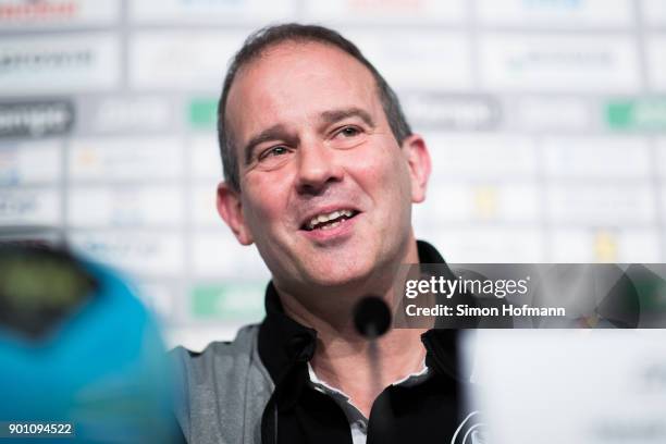 Henk Groener attends a press conference to be announced as new Head Coach of the Germany Women's Handball National Team during the Germany Handball...