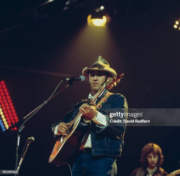 Don Williams performs on stage at the Country Music Festival held at Wembley Arena, London in April 1977.