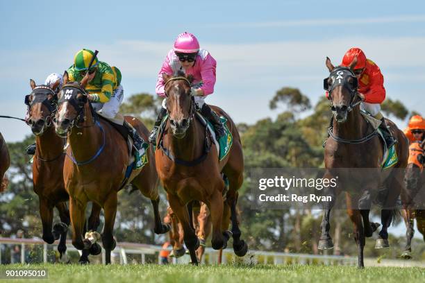 Mr Churchill ridden by Nikita Beriman wins the Batman Management Group Bellarine Cup at Geelong Racecourse on January 04, 2018 in Geelong, Australia.