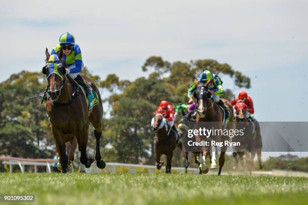 Mr Churchill ridden by Nikita Beriman wins the Batman Management Group Bellarine Cup at Geelong Racecourse on January 04, 2018 in Geelong, Australia.