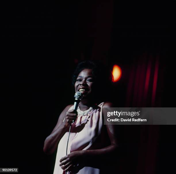 American jazz singer Sarah Vaughan performs live on stage at Hammersmith Odeon in London on 29th October 1967.