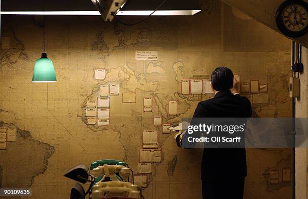 Wax work models are positioned in The Map Room in Cabinet War Rooms bunker, which has been preserved entirely unchanged since the second World War,...