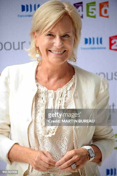 French TV host of the public media group France Television, Catherine Ceylac poses during a press conference announcing the 2009/2010 TV programs, on...
