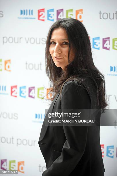 French TV host of the public media group France Television, Marie Drucker poses during a press conference announcing the 2009/2010 TV programs, on...