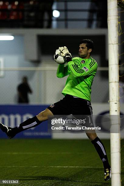 Houston Dynamo's goalkeeper Talmon Hall grabs the ball during the Concacaf Champions League soccer match against Panama's Deportivo Arabe Unido at...