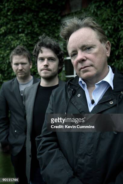 From left to right, Phil Cunningham, Jake Evans and Bernard Sumner at Mottram Hall, Cheshire, to promote their new band, Bad Lieutenant, 21st July...