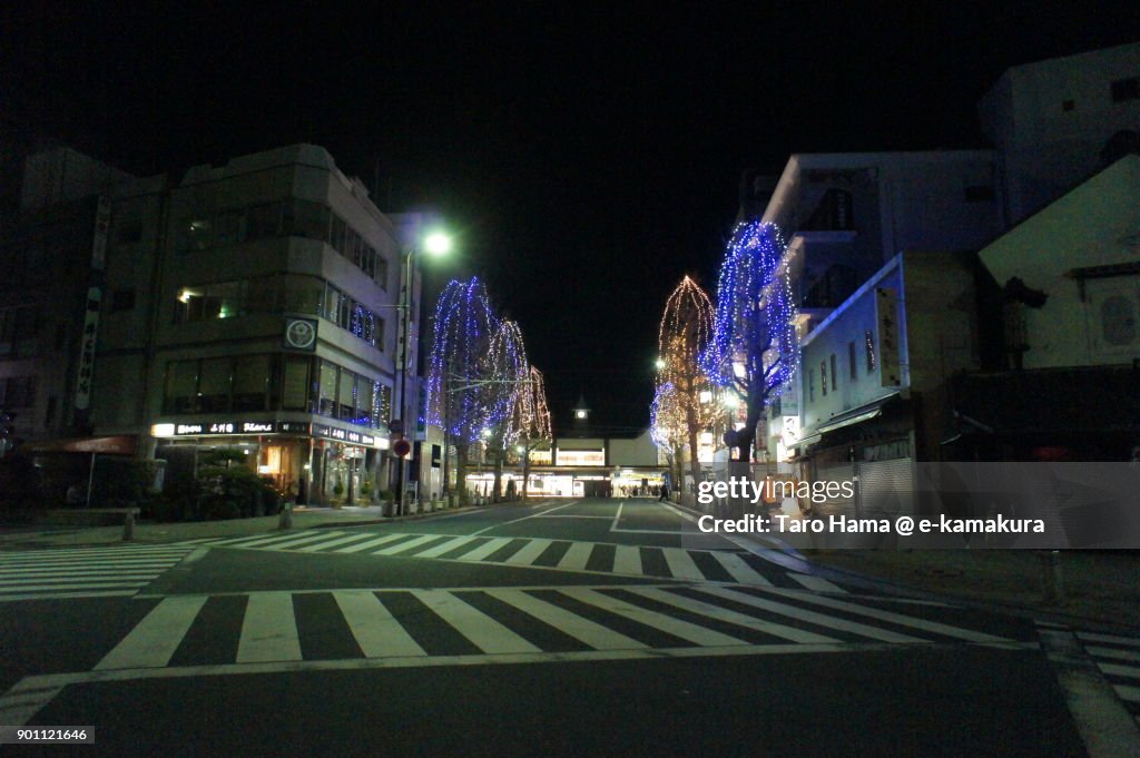 Silent street in front of JR Kamakura station in new year's day midnight