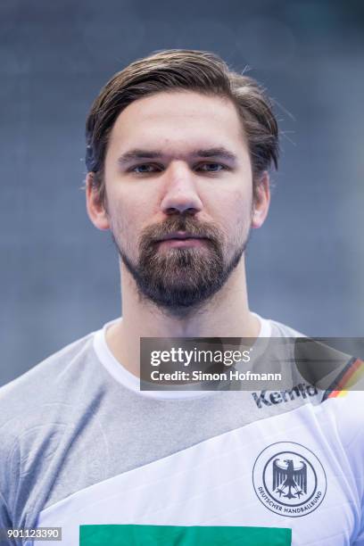 Fabian Wiede poses during the Germany Handball Media Access at Porsche Arena on January 4, 2018 in Stuttgart, Germany.