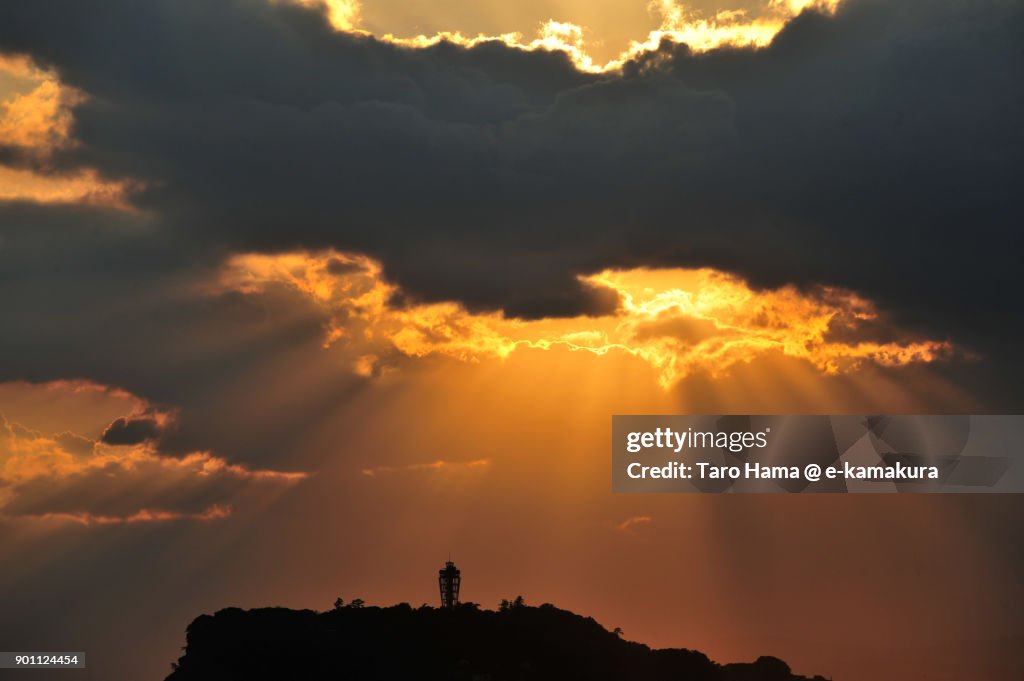 Sunset sunbeam on Enoshima Island in Fujisawa city in Kanagawa prefecture in Japan