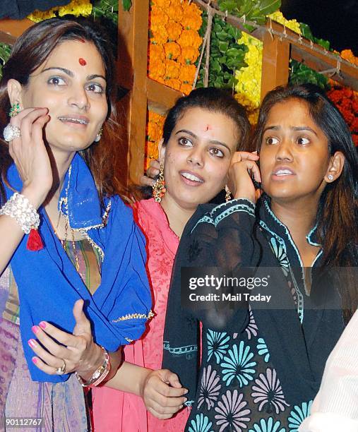 Salman Khan's sisters Alvira and Arpita are seen outside the star's Bandra residence while taking part in Ganpati visarjan ceremony in Mumbai on...