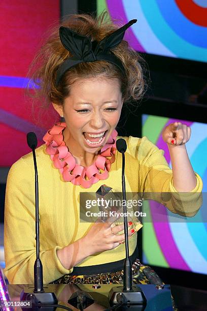 Singer Miliyah Kato reacts as she receives the Best 'Student Voice' Artist award during the MTV Student Voice Awards 2009 at Shibuya-AX on August 27,...