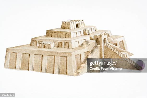 great ziggurat of ur, mesopotamian temple built in ancient iraqi city, circa 2060 bc - ziggurat stock-grafiken, -clipart, -cartoons und -symbole