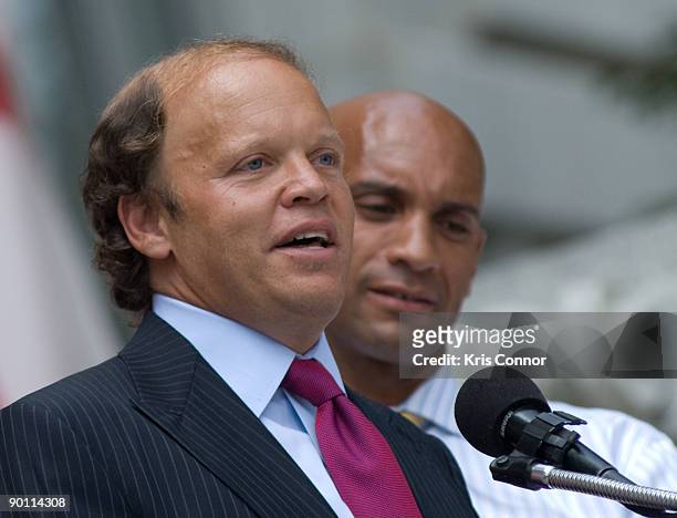 Washington Kastles owner Mark Ein speaks during a press conference outside the John A. Wilson building after receiving a key to the city and a fan...