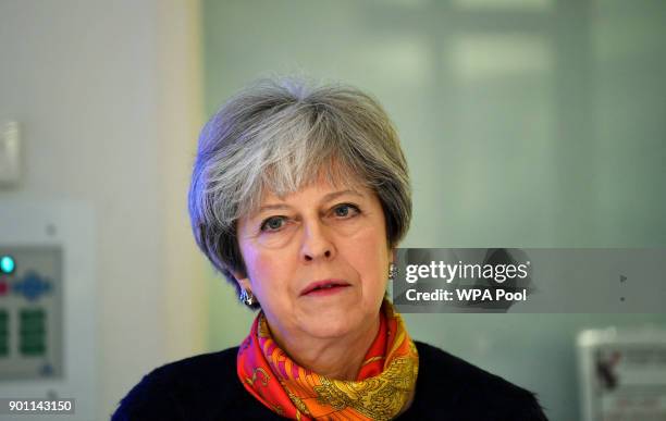 Prime Minister Theresa May at Frimley Park Hospital on January 4, 2018 in Frimley, England.