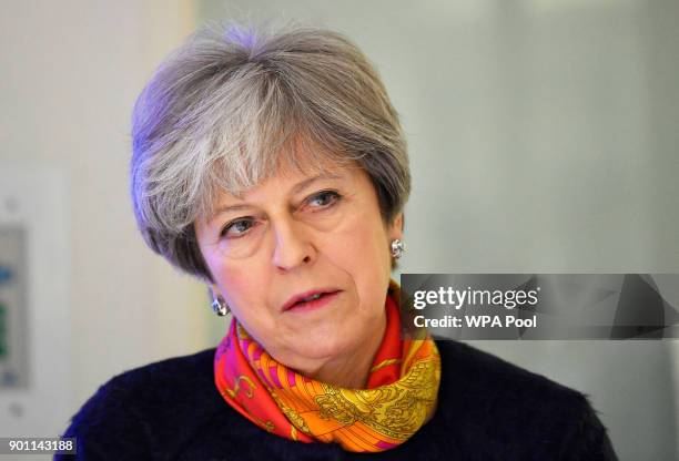 Prime Minister Theresa May at Frimley Park Hospital on January 4, 2018 in Frimley, England.