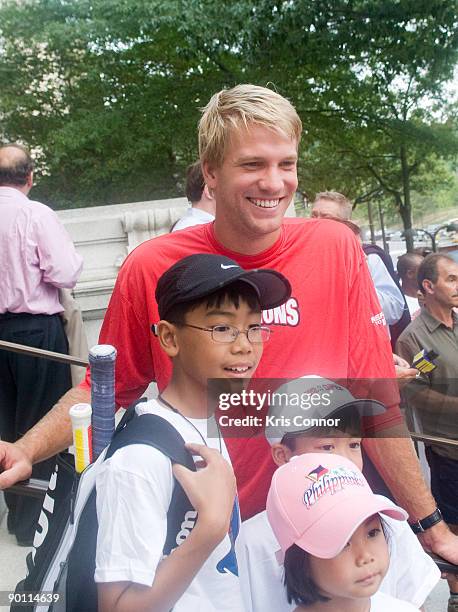 Washington Kastles player Scott Oudsema poses for a photo during a press conference at the John A. Wilson Building after receiving a key to the city...