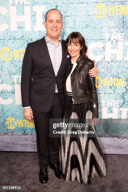 President and CEO, Showtime Networks David Nevins and wife Andrea Nevins attends the Premiere Of Showtime's "The Chi" at Downtown Independent on...