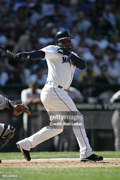 Ken Griffey Jr. #24 of the Seattle Mariners bats during the game against the New York Yankees at Safeco Field on August 16, 2009 in Seattle,...