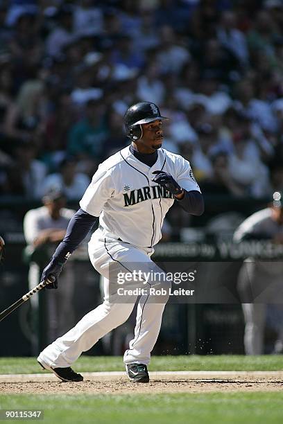 Ken Griffey Jr. #24 of the Seattle Mariners bats during the game against the New York Yankees at Safeco Field on August 16, 2009 in Seattle,...