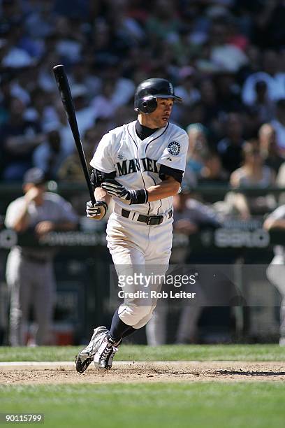Ichiro Suzuki of the Seattle Mariners bats during the game against the New York Yankees at Safeco Field on August 16, 2009 in Seattle, Washington....