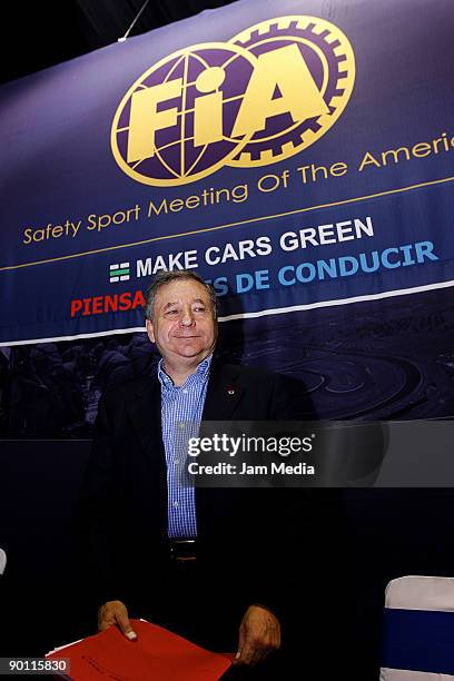 Former Executive Director of Formula 1 Ferrari Team Jean Todt attends a press conference for the Mexican governmental program 'Piensa antes de...