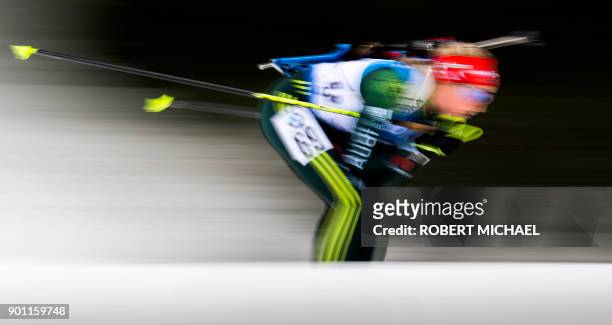 Franziska Preuss of Germany competes in the women's 7,5 km sprint event at the IBU Biathlon World Cup in Oberhof, central Germany, on January 4,...