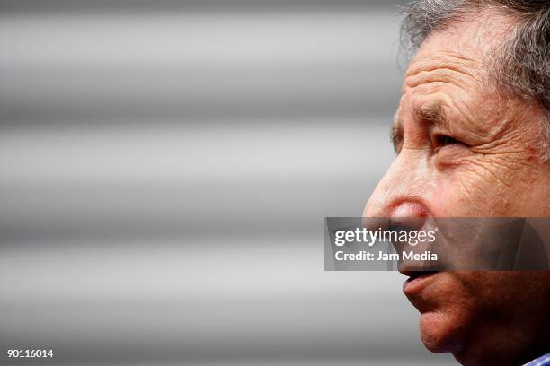 Former Executive Director of Formula 1 Ferrari Team Jean Todt attends a press conference for the Mexican governmental program 'Piensa antes de...