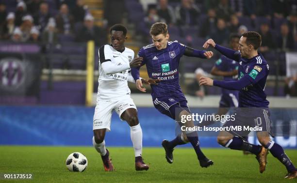 Brussels , Belgium / Rsc Anderlecht v As Eupen / "nLazare AMANI - Pieter GERKENS - Sven KUMS"nFootball Jupiler Pro League 2017 - 2018 Matchday 20 /...