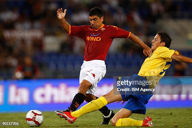 David Pizarro of AS Roma and Uros Matic of Kosice in action during during the UEFA Europa League match between AS Roma and MFK Kosice at Olimpico...