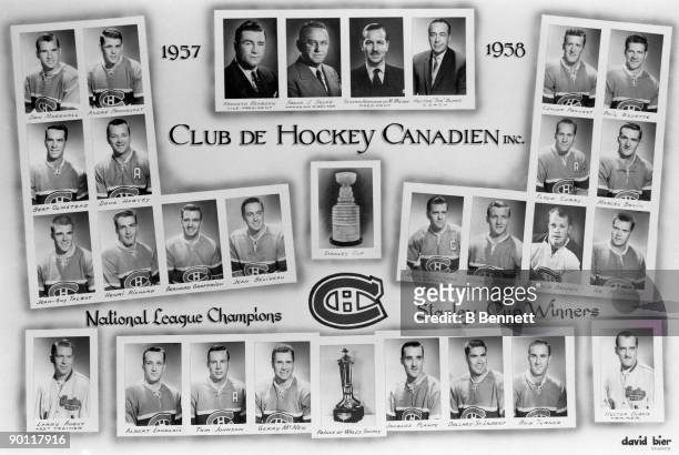 Promotional portraits of the 1957-1958 Stanley-Cup winning Montreal Canadiens organization, from management to players, along with the Prince of...