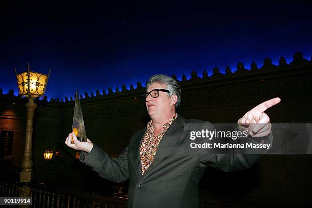 Mental as Anything member Greedy Smith with his award backstage at the 2009 ARIA Hall of Fame awards at The Forum Theatre on August 27, 2009 in...