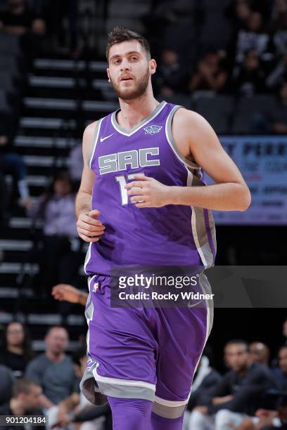 George Papagiannis of the Sacramento Kings looks on during the game against the Memphis Grizzlies on December 31, 2017 at Golden 1 Center in...