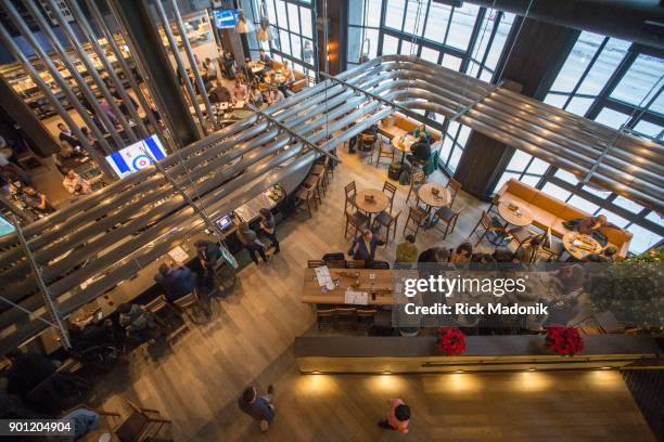 Looking down to the main area from the 2nd floor. The Craft Beer Market, recently opened at 1 Adelaide Street East, features 165 taps of beer, wine...