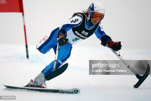 Anna Jochemsen of the Netherlands competes in the Standing Women's Adaptive LW 2 Giant Slalom Alpine Skiing during day seven of the Winter Games NZ...
