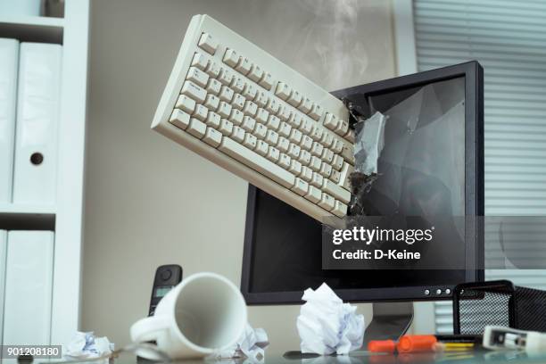computer monitor - smashed keyboard stock pictures, royalty-free photos & images