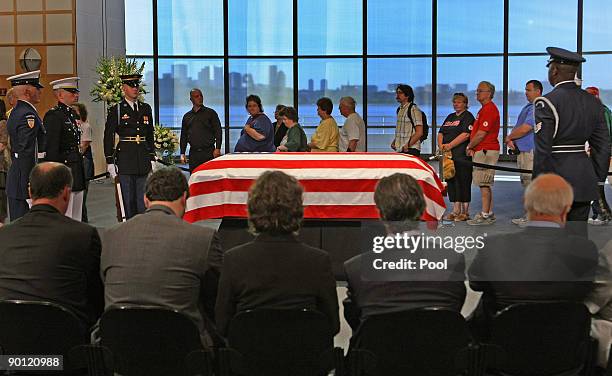 The body of U.S. Sen. Edward Kennedy lies in state at the John F. Kennedy Presidential Library August 27, 2009 in Boston, Massachusetts. Senator...