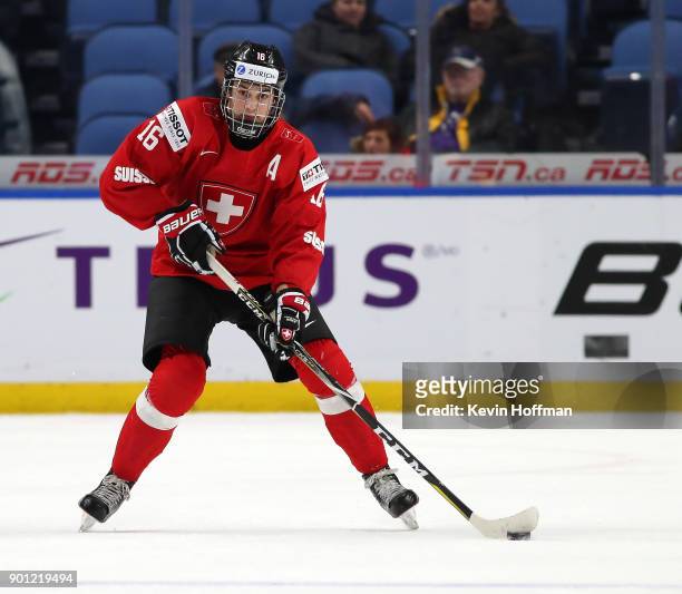 Nico Gross of Switzerland during the IIHF World Junior Championship against Czech Republic at KeyBank Center on December 31, 2017 in Buffalo, New...