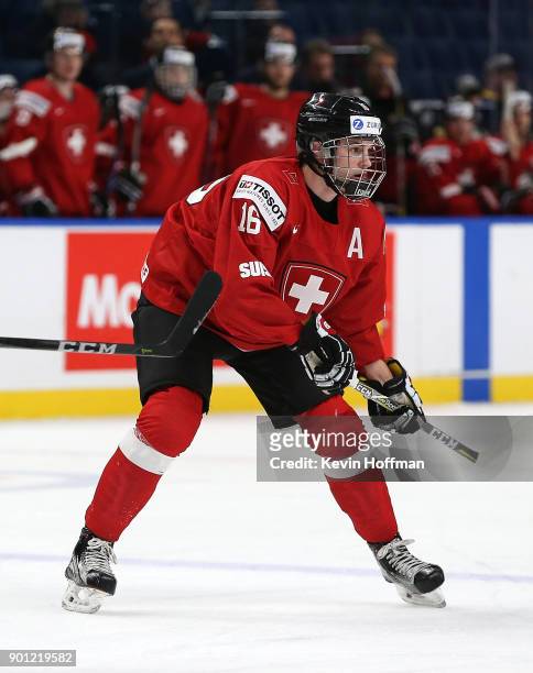 Nico Gross of Switzerland during the IIHF World Junior Championship against Czech Republic at KeyBank Center on December 31, 2017 in Buffalo, New...