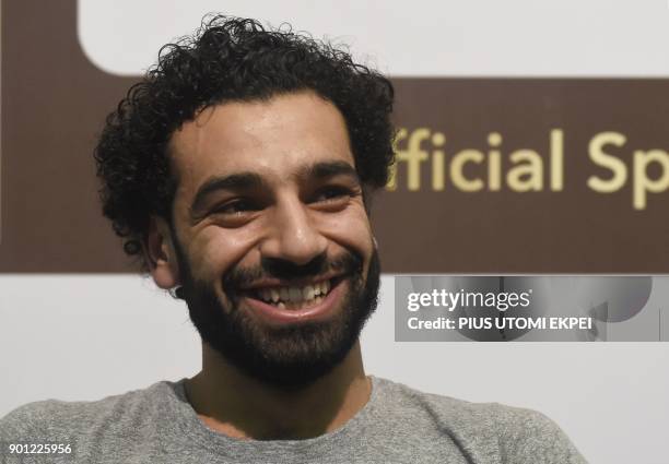 African Player of the Year Award nominee and Liverpool's Egyptian striker Mohamed Salah attends a media briefing on the Confederation of African...