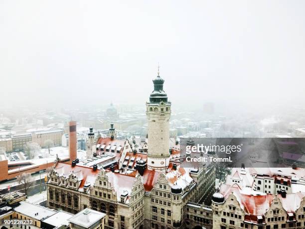 aerial view of town hall in leipzig, germany - saxony stock pictures, royalty-free photos & images