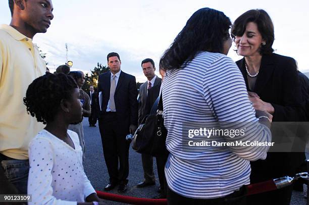 Victoria Reggie Kennedy greets well wishers outside the John F. Kennedy Presidential Library and Museum August 27, 2009 in Boston, Massachusetts....